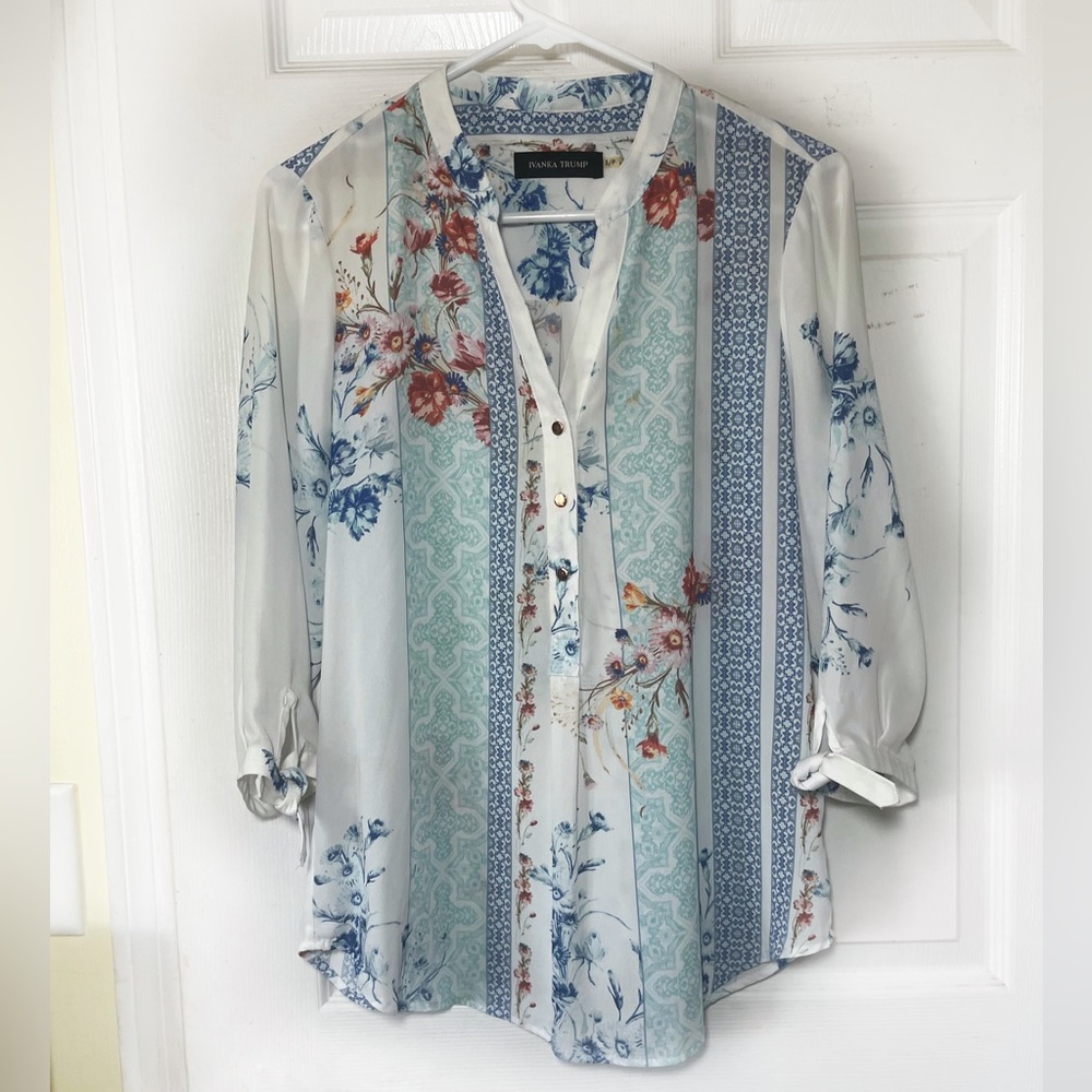 IVANCA TRUMP Floral Women’s Top Blouse Sz S/P